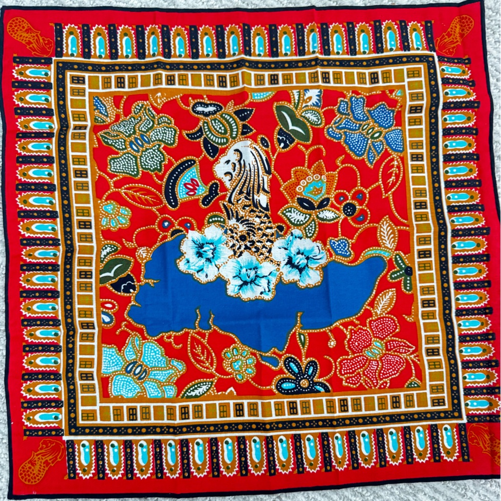 Vibrant Floral Scarf - Red & Blue